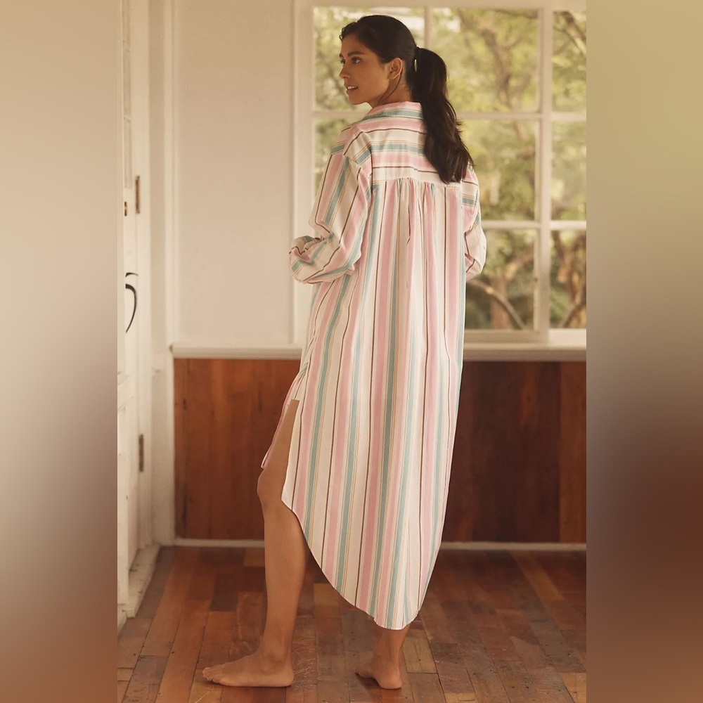 LyreBird by Anthropologie Striped Cotton Sleep Shirt Lounge Tunic Oversized‎ S